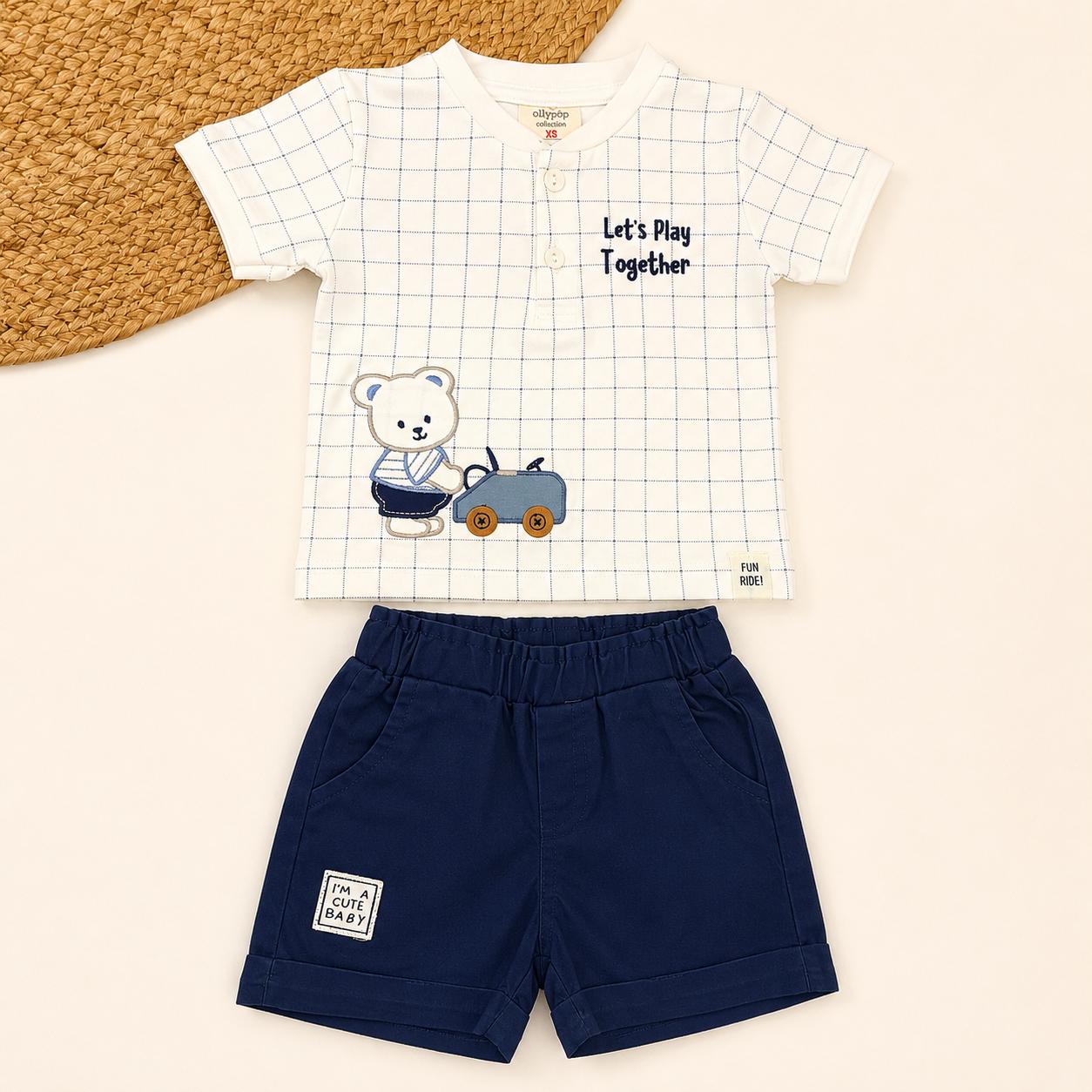 White Checkered Bear Print Co-Ord Set
