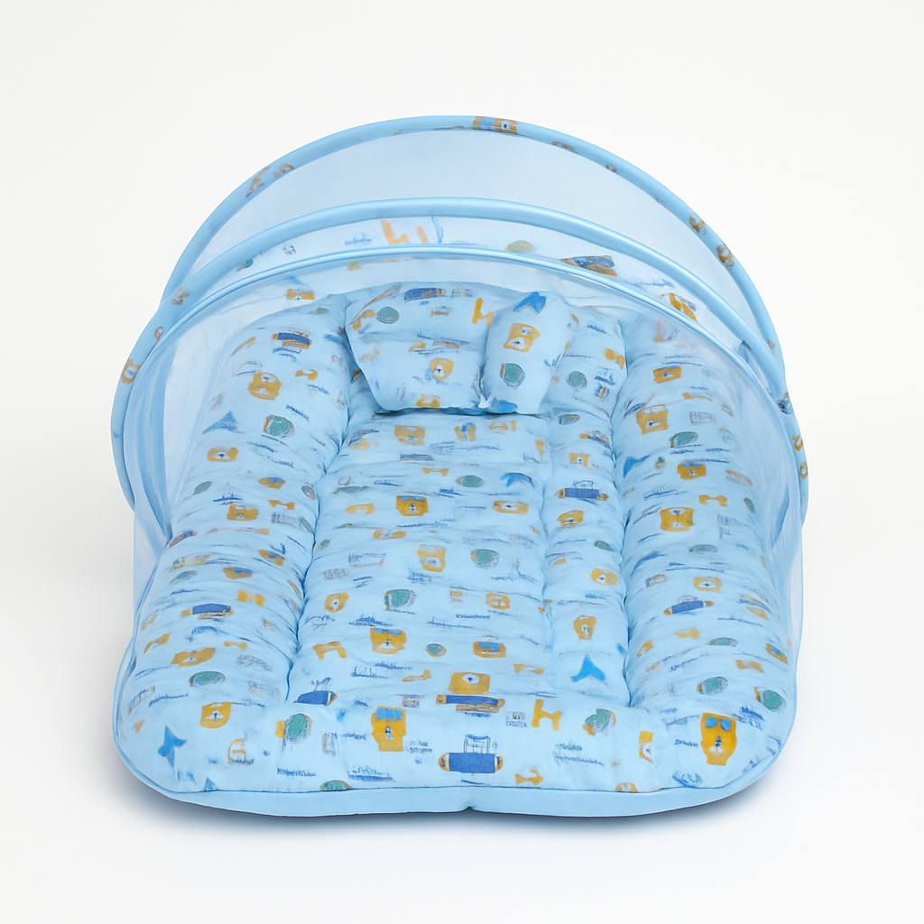 3-in-1 Baby Bedding Combo Set – Mosquito Net Bed, Bolster Bed & Carry Nest