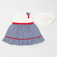 Baby Girls’ Gingham Party Dress Set with Bloomers – Red & Blue Variants