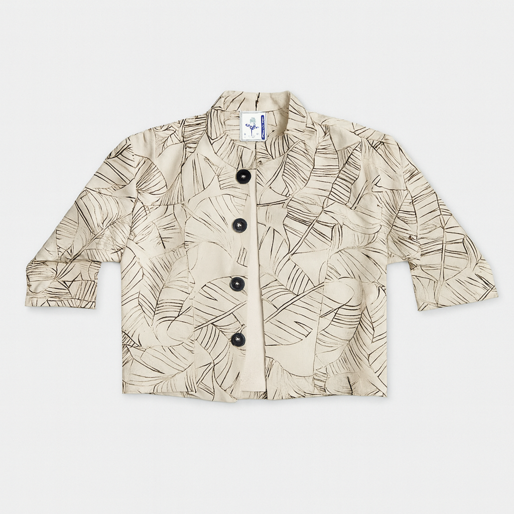 Beige Leaf Printed Boys Shirt