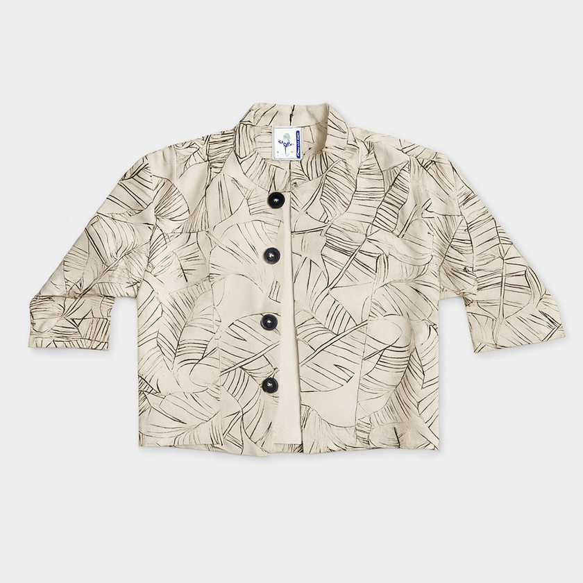 Beige Leaf Printed Boys Shirt