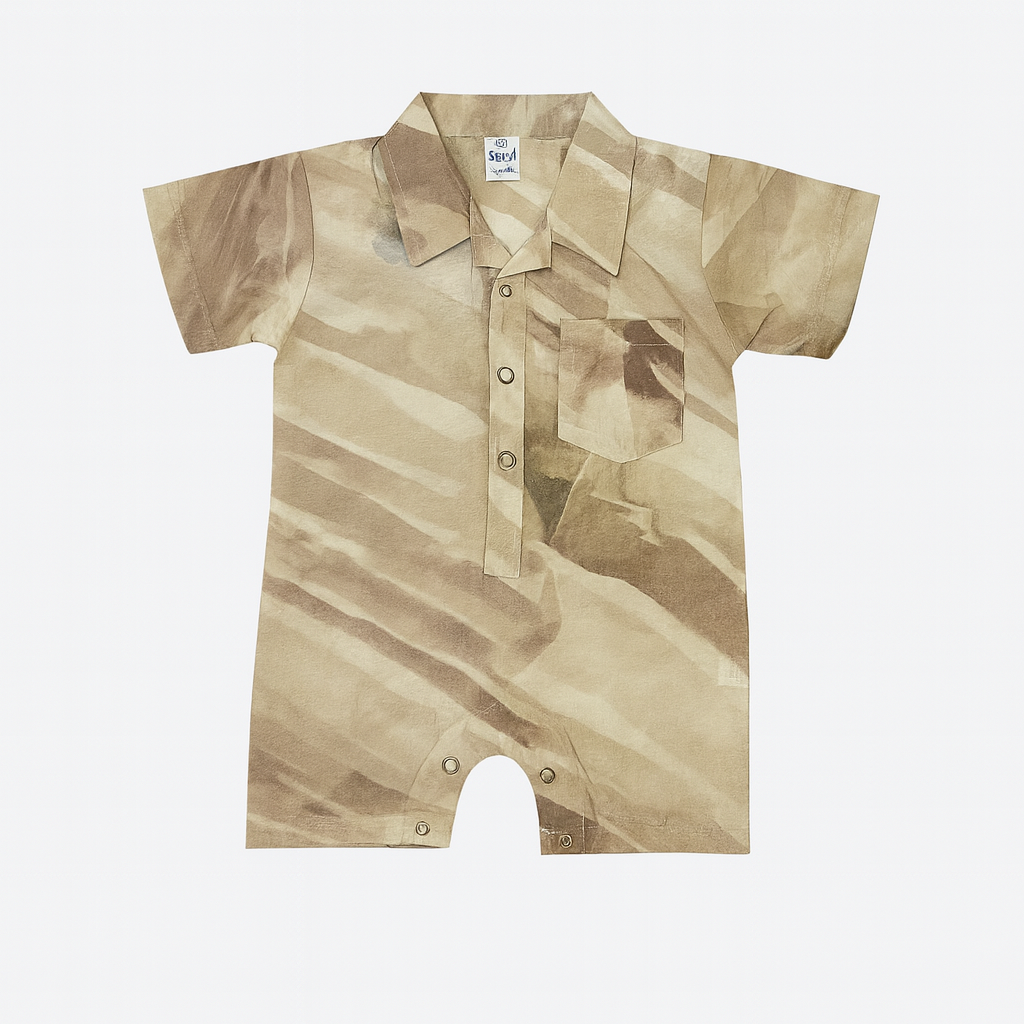 Beige Printed Shirt Romper for Boys