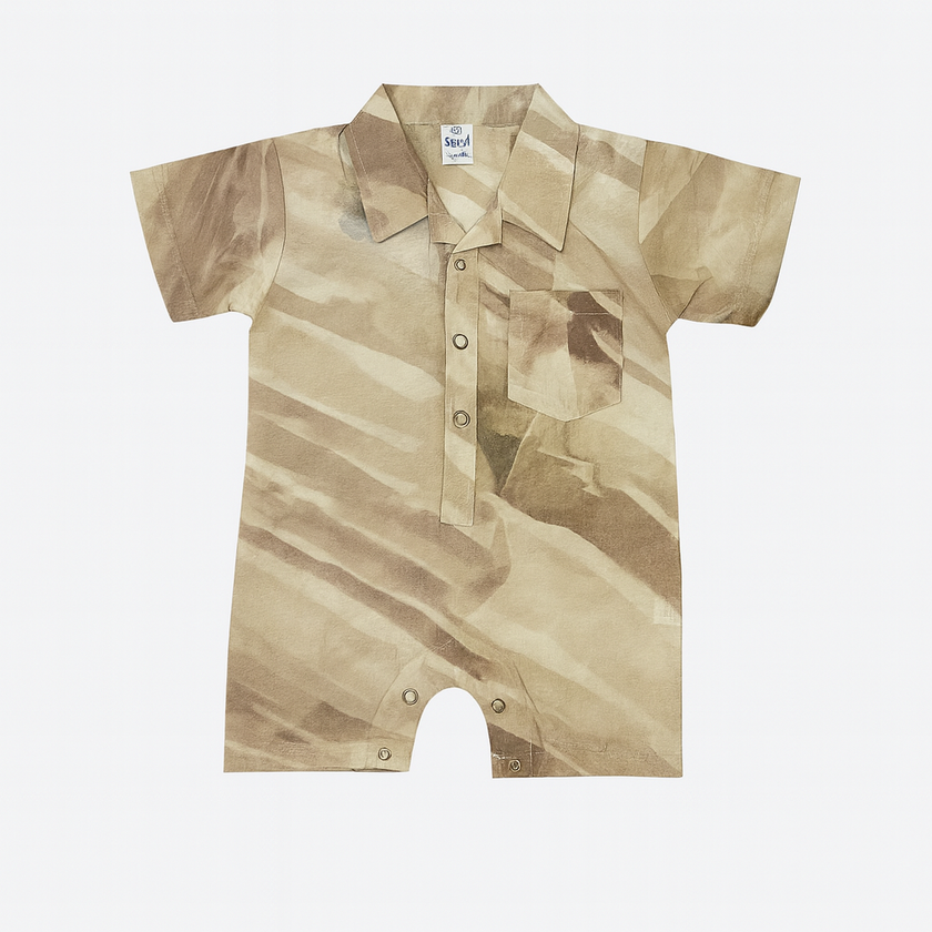 Beige Printed Shirt Romper for Boys