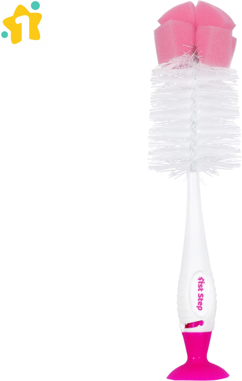 1st Step BPA Free Bottle And Nipple Cleaning Brush With Suction Base-Pink