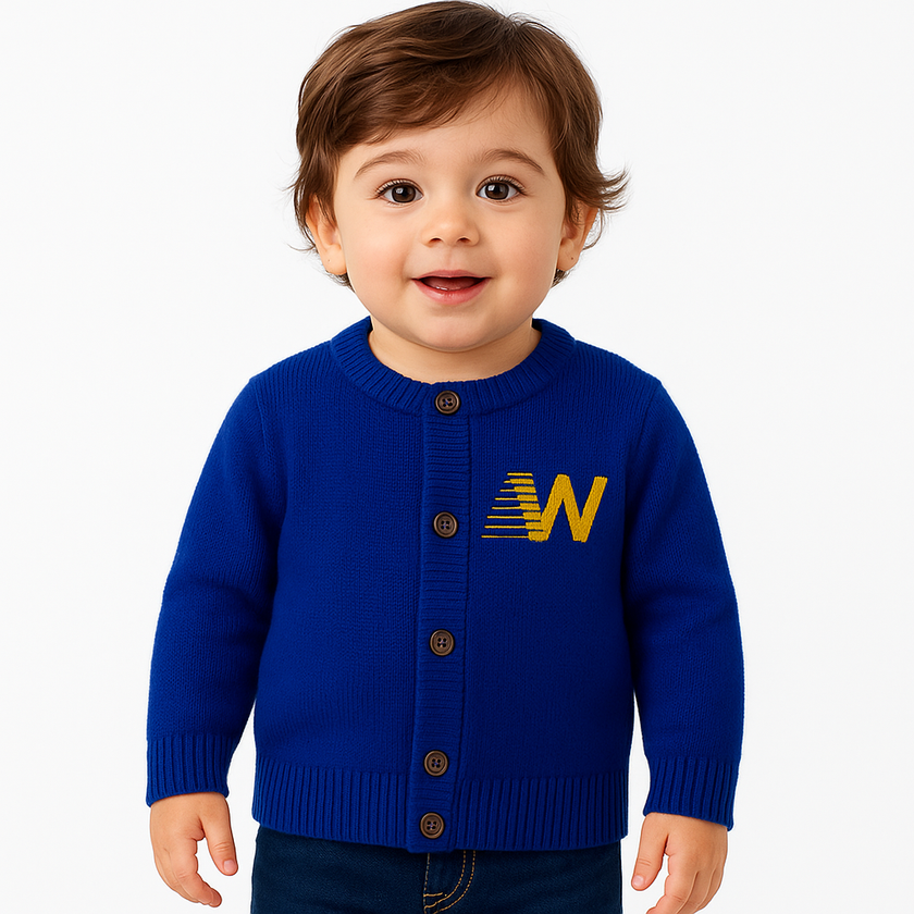 Alphabet W Embroidered Cardigan – Royal Blue
