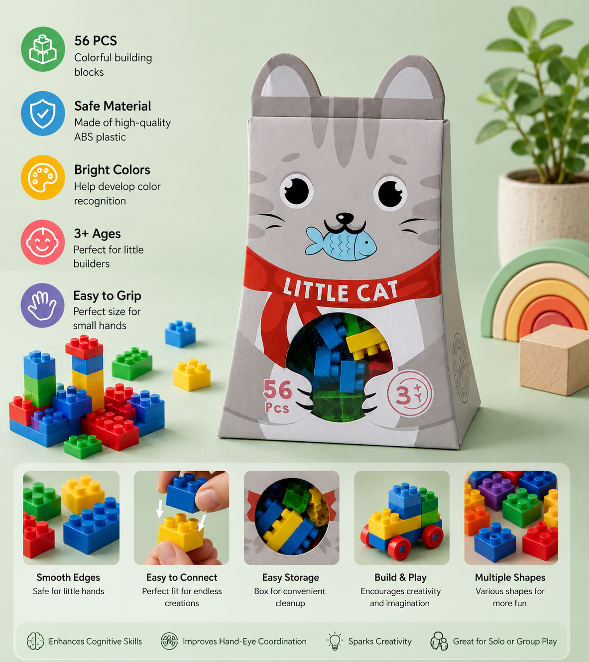 Little Cat Building Blocks Set – 56 Pieces