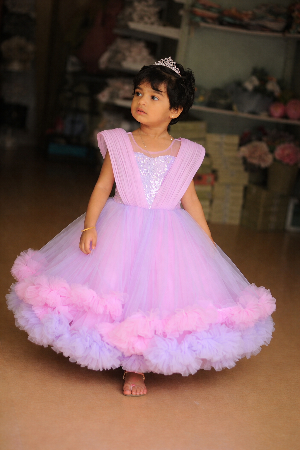 Girls Pink Sequin & Layered Princess Party Dress