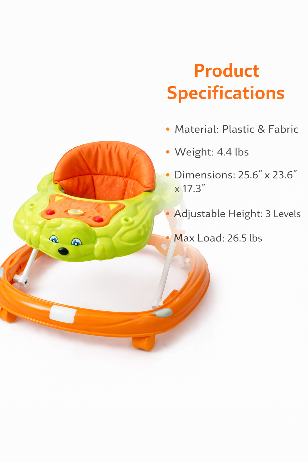 Teddy Explorer Foldable Baby Walker – Green & Orange