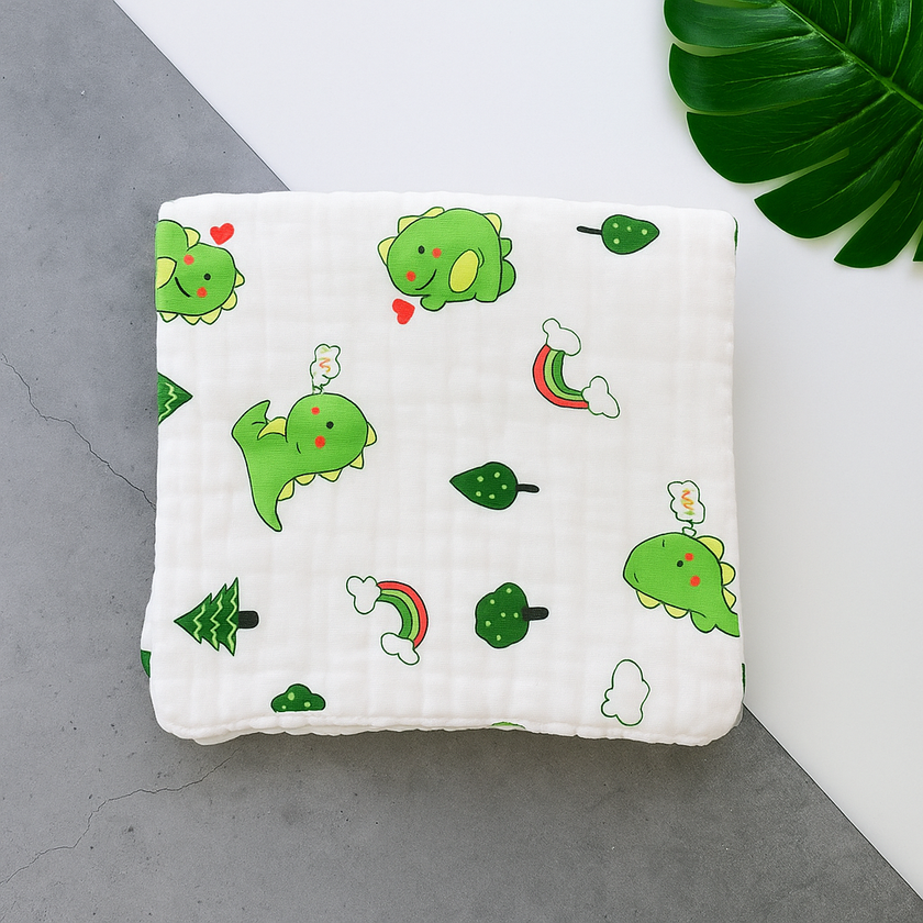 Happy Dino Baby Muslin Bath Towel