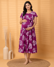 Women's Maternity Magenta Butterfly Print Feeding Gown