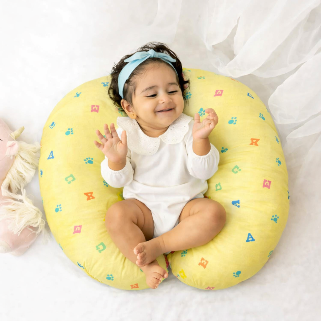 Yellow Alphabet & Paw Print Feeding Pillow