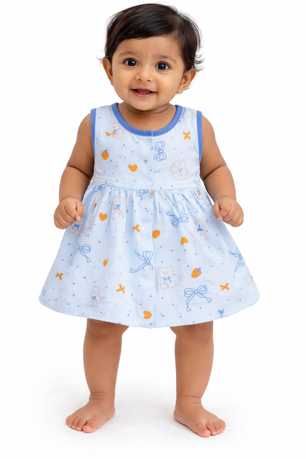 Light Blue Bear Print Baby Frock
