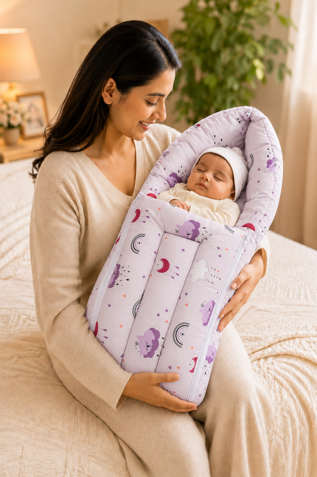 Lavender Dreamy Sky-Print Baby Carry Nest