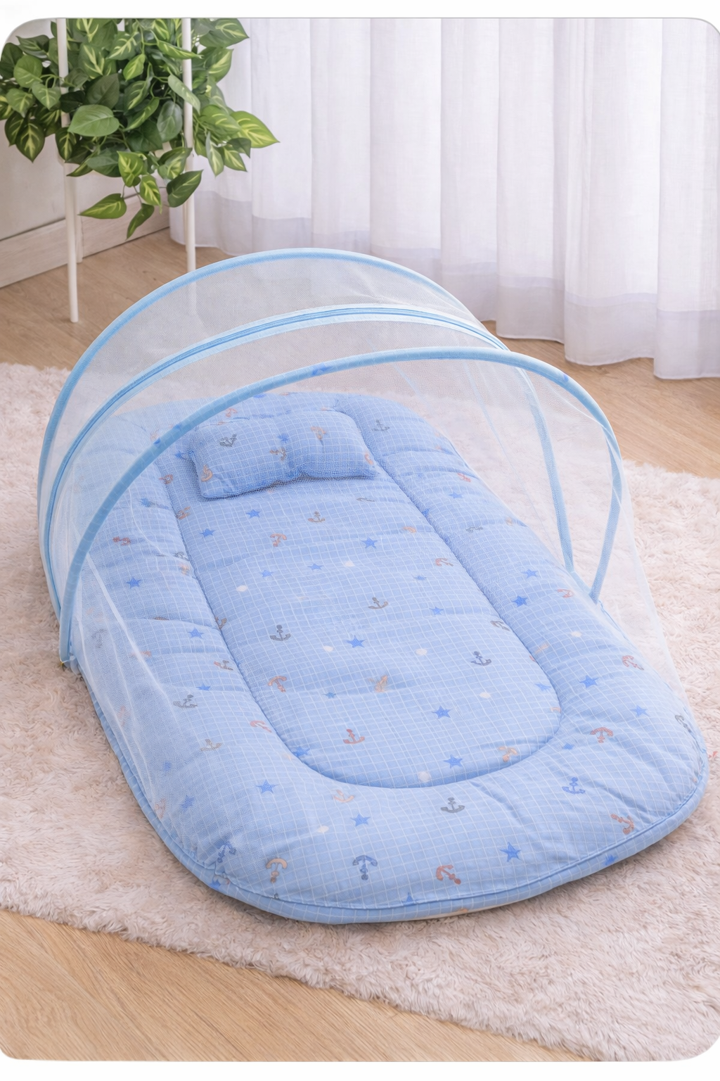 Baby Blue Mosquito Net Sleeping Mattress