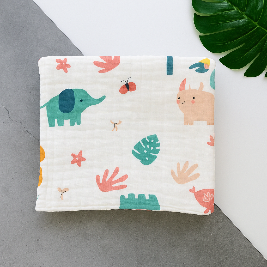 Elephant Friends Baby Muslin Bath Towel