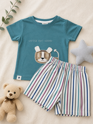Cute Lion Applique Half Sleeve T-Shirt & Shorts
