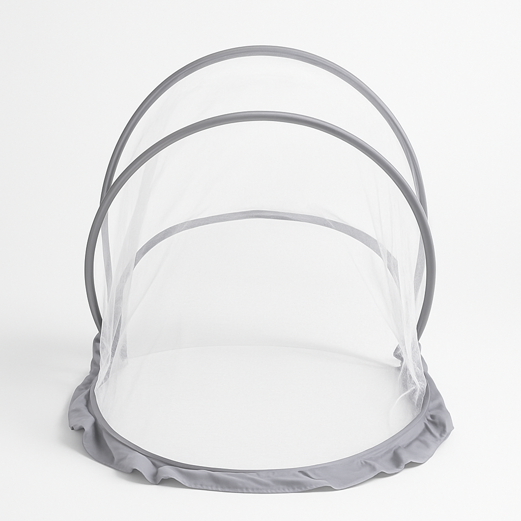 Foldable grey baby bed mosquito net canopy with breathable fine mesh for insect protection
