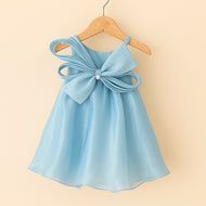 Pastel Blue Organza Dress with Oversized Bow for Girls