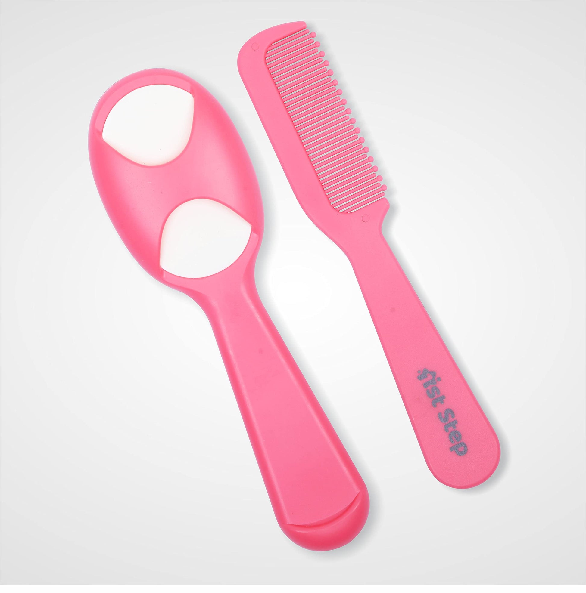 1st Step Matte Collection Easy Grip, Compact, Soft & Gentle Comb and Brush Grooming Set - pink
