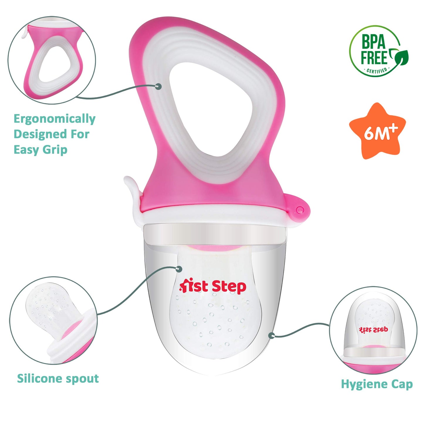1st Step BPA Free Silicone Fruit and Food Nibbler and Feeder-Pink - Mamadada