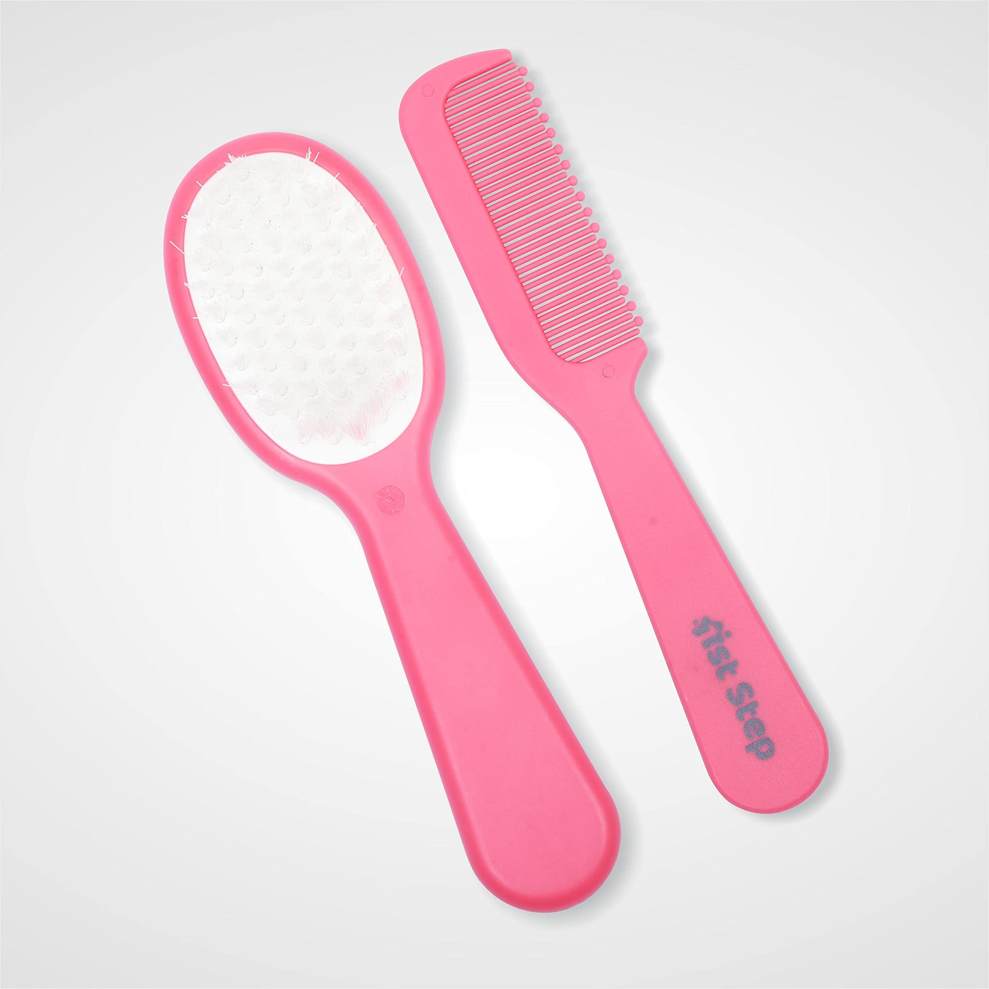 1st Step Matte Collection Easy Grip, Compact, Soft & Gentle Comb and Brush Grooming Set - pink
