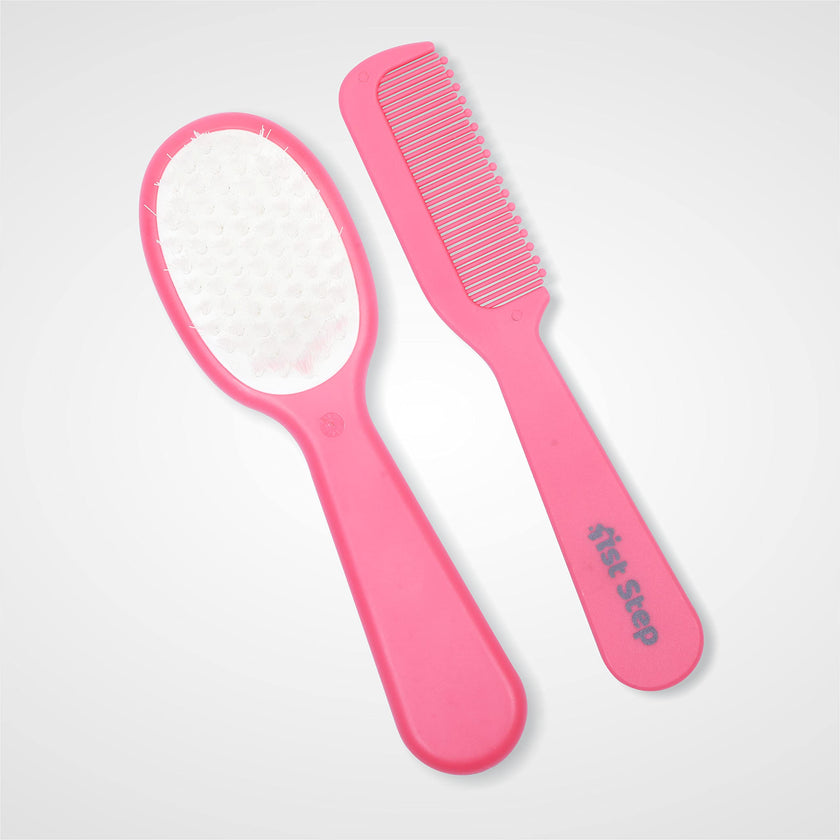 1st Step Matte Collection Easy Grip, Compact, Soft & Gentle Comb and Brush Grooming Set - pink