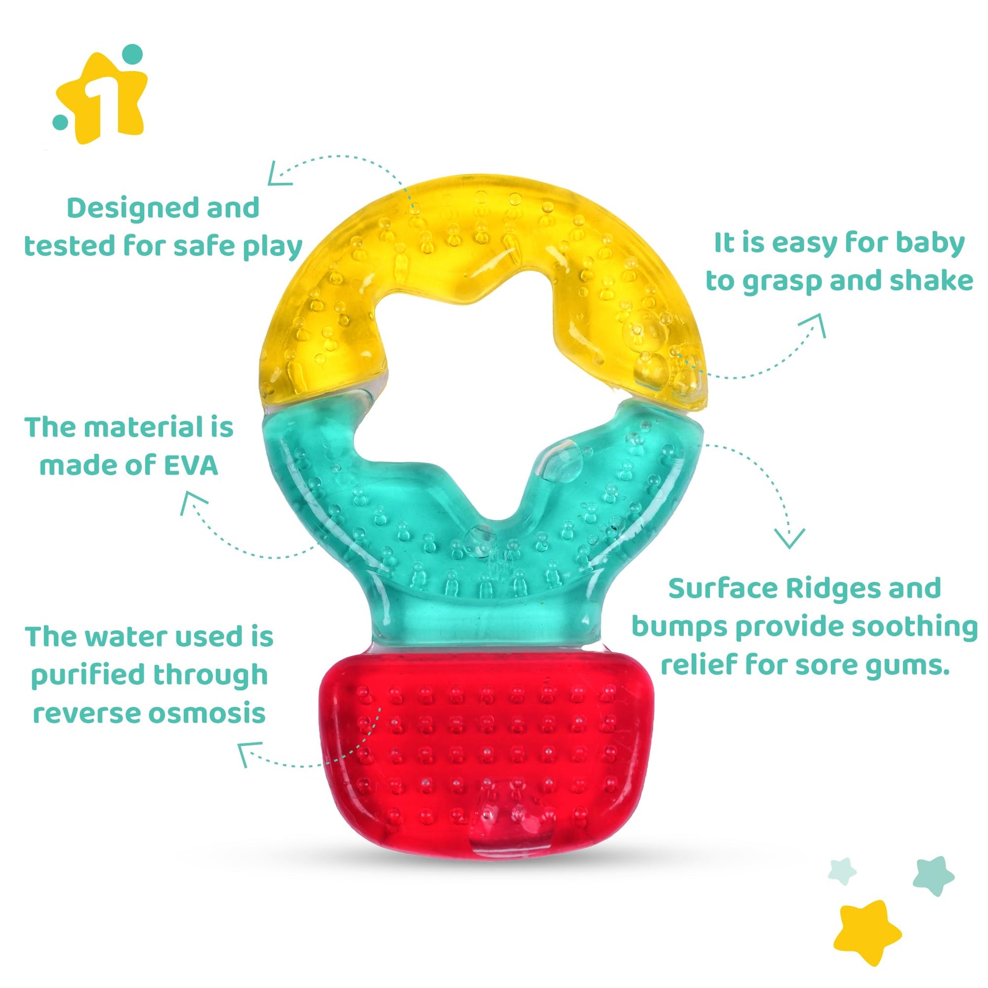 1st Step Water Filled Silicone Baby Cooling Teether Soother, 100% Safe BPA Free 3M+ Teether (Red, Green)