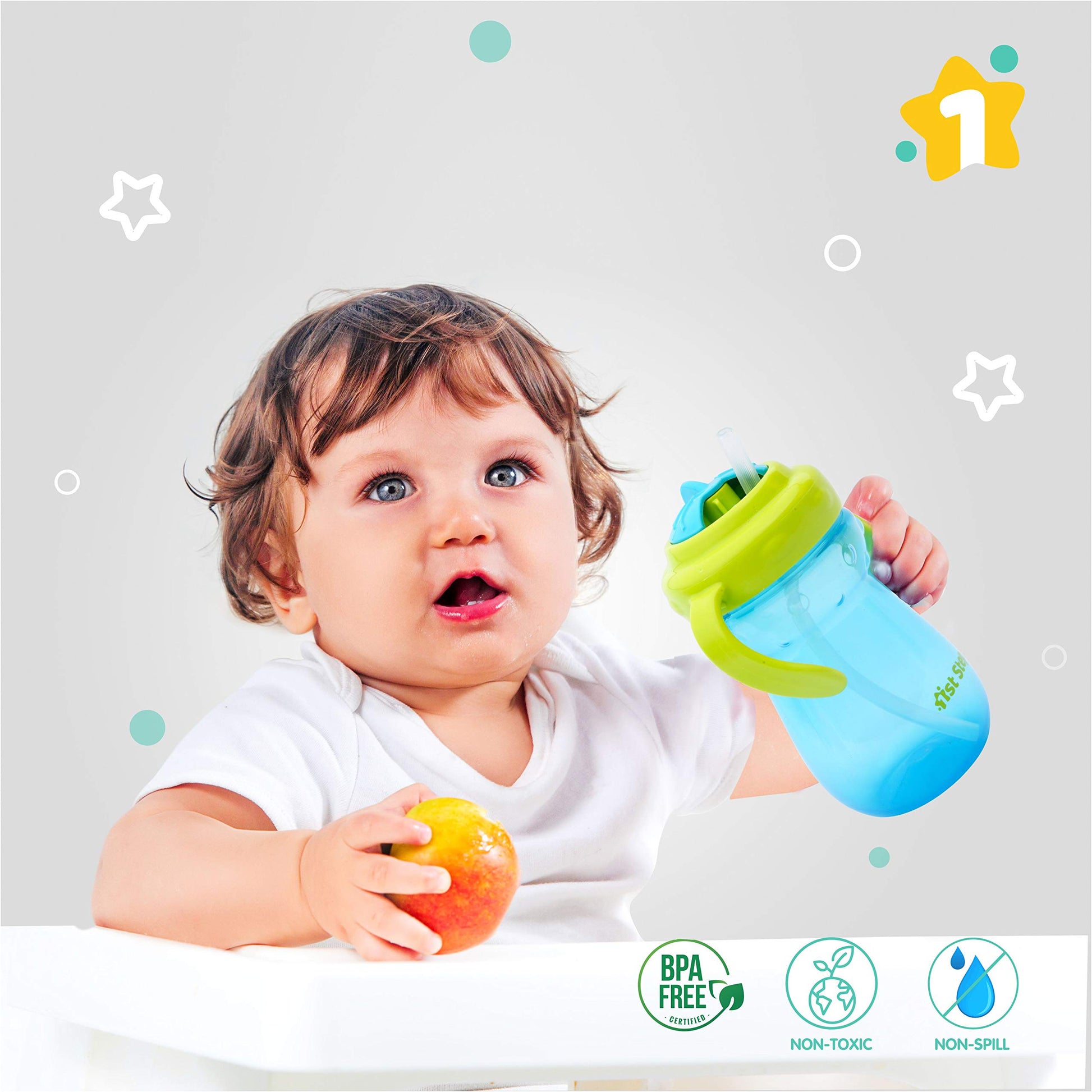 1st Step BPA Free Anti-Spill Soft Silicone Straw Baby Sipper Cup with Twin Handle- 360ml(Blue)