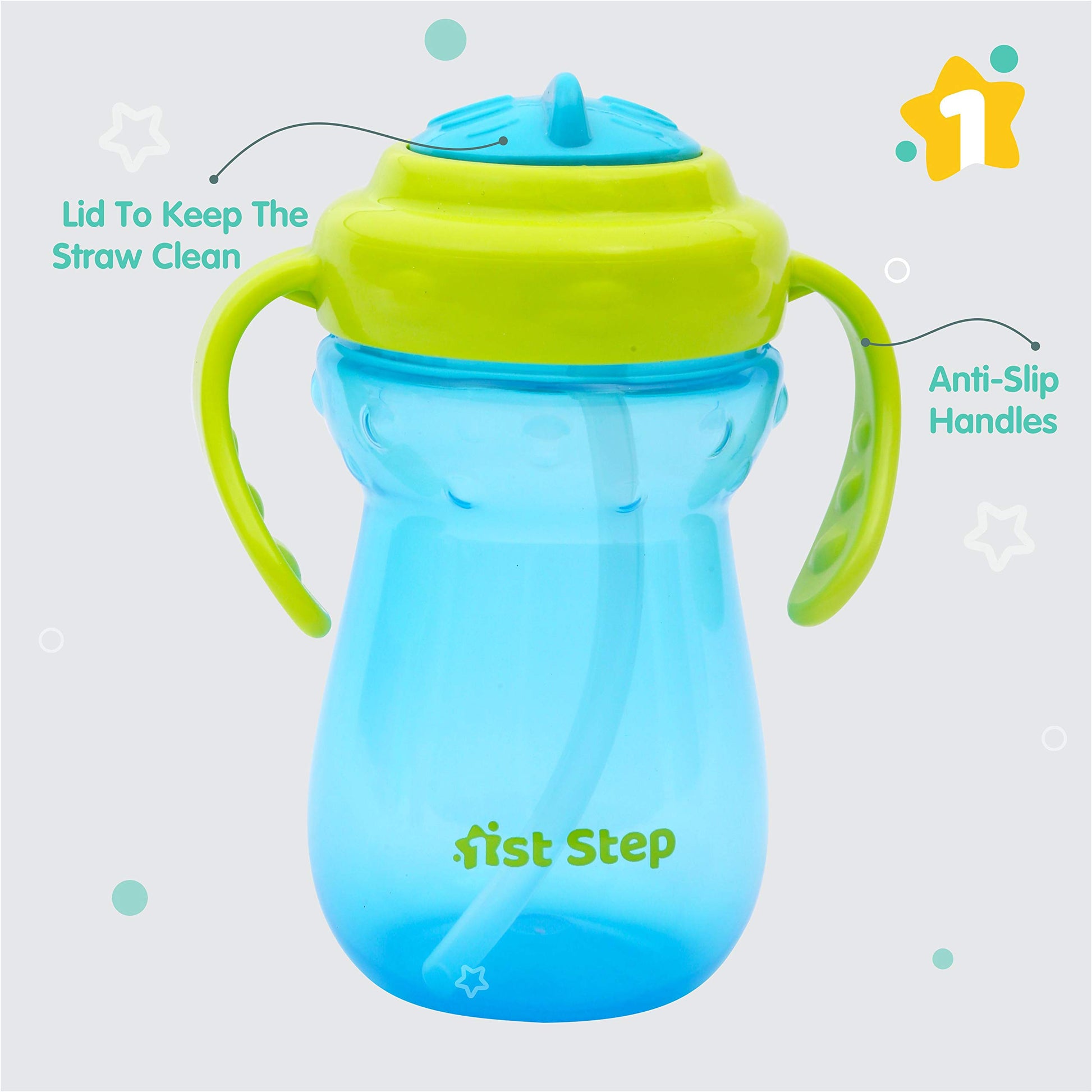 1st Step BPA Free Anti-Spill Soft Silicone Straw Baby Sipper Cup with Twin Handle- 360ml(Blue)
