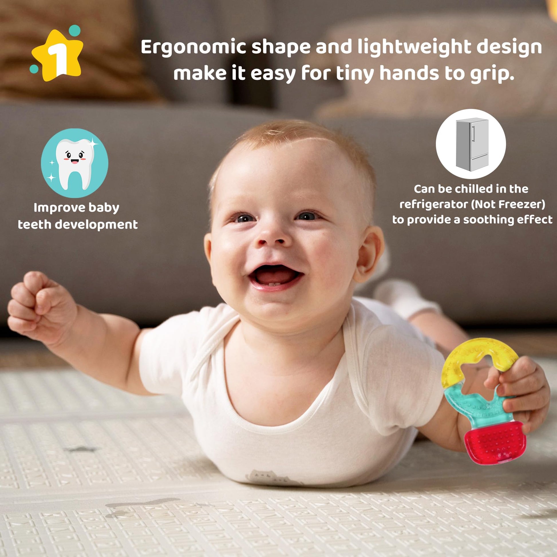 1st Step Water Filled Silicone Baby Cooling Teether Soother, 100% Safe BPA Free 3M+ Teether (Red, Green)