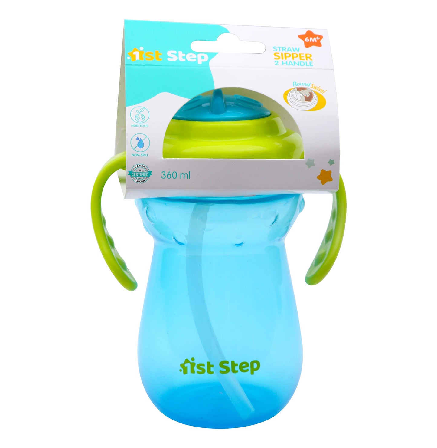 1st Step BPA Free Anti-Spill Soft Silicone Straw Baby Sipper Cup with Twin Handle- 360ml(Blue) - Mamadada