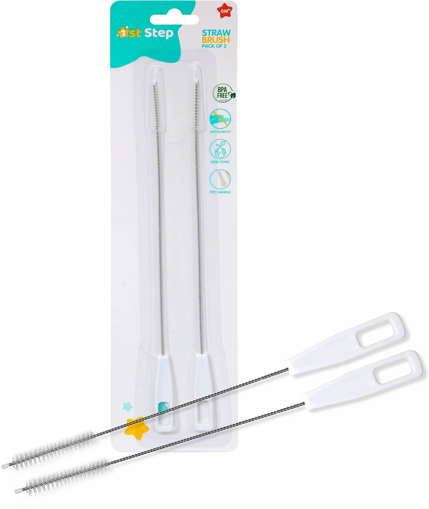 1st Step Straw Cleaning Brush With Handle - Pack Of 2 - White - Mamadada