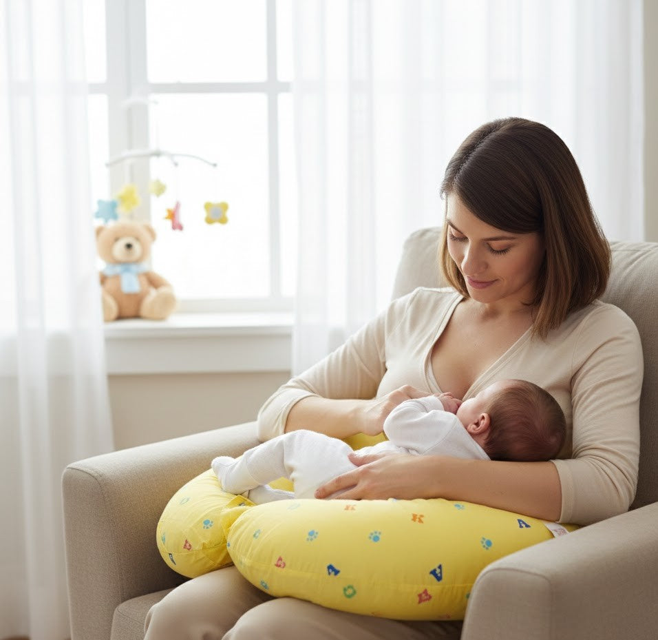 Yellow Alphabet & Paw Print Feeding Pillow