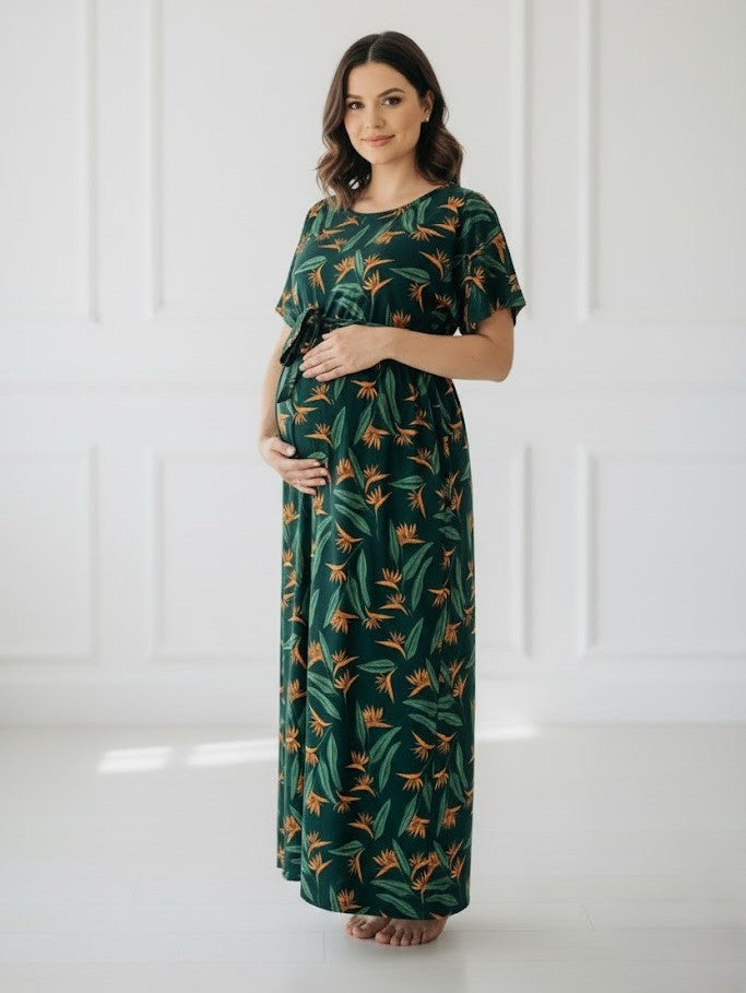 Tropical Green Feeding Maxi Dress