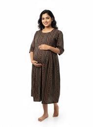 Brown Ikat Maternity Dress