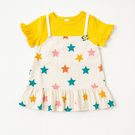 Yellow Star Printed Pinafore Set for Girls